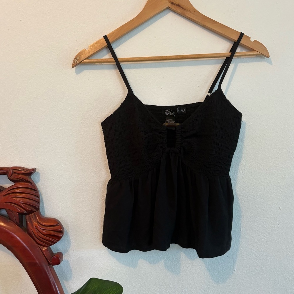 Miss Chievous Black Peplum Smocked Camisole Top